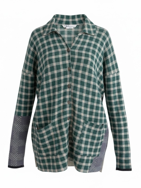 paychi Guh Sweaters - Paychi Guh Green Plaid Button-Front Women’s cashmere Sweater